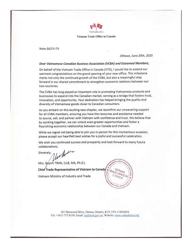 Thank You to the Vietnam Trade Office in Canada